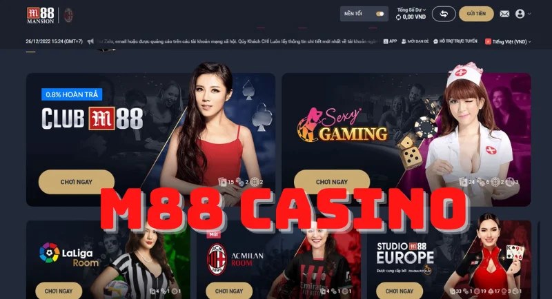 Hạng mục Casino của M88 với chất lượng cao