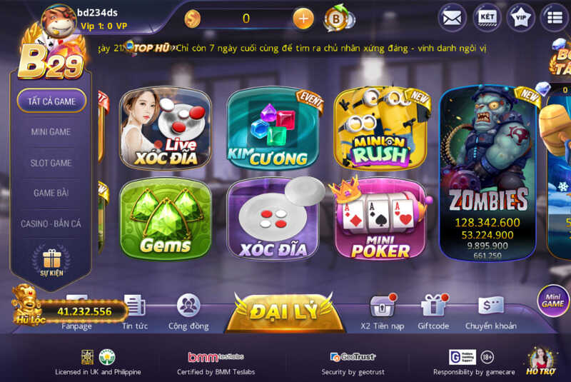 Các trò chơi đổi thưởng đình đám tại sảnh game bài B29