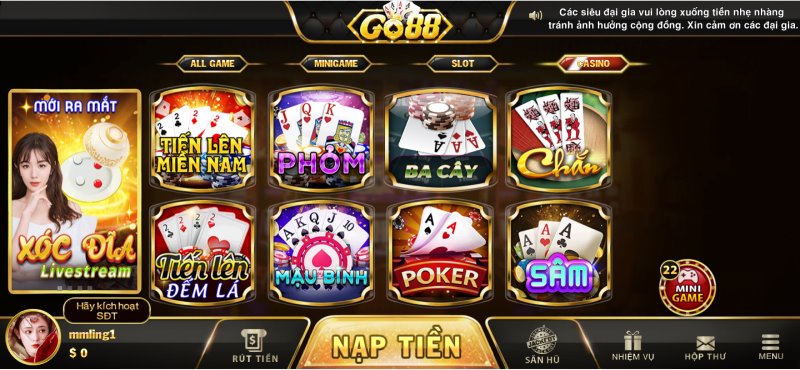 Top game bài HOT tại GO88